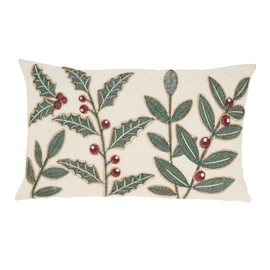 Fennco Styles Holly Berry Decorative Throw Pillow Cover 12" W x 20" L - Ivory Holiday Cushion Case for Christmas, Home, Couch, Living Room Décor, Special Occasion