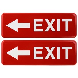 Excello Global Products Easy to Mount 9 by 3 in Informative Plastic Left Arrow Exit Sign with Symbols, Red, Pack of 2