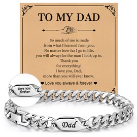 MEALGUET To My Dad Bracelets for Men : Fathers Day Birthday Gifts for Daddy Stepdad New Dad Husband from Son, Non Tarnish Stainless Steel Cuban Curb Chain Wrist Link Bracelet Appreciation Gifts,Box