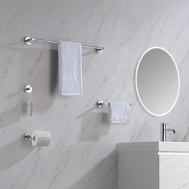 KIBI Circular 4-Piece Bathroom Hardware Set in Chrome Finish | Includes Towel Bar, Towel Ring, Toilet Paper Holder, and Robe Hook | Durable Solid Brass Construction and Rust-Resistant (C-KBA14-4)