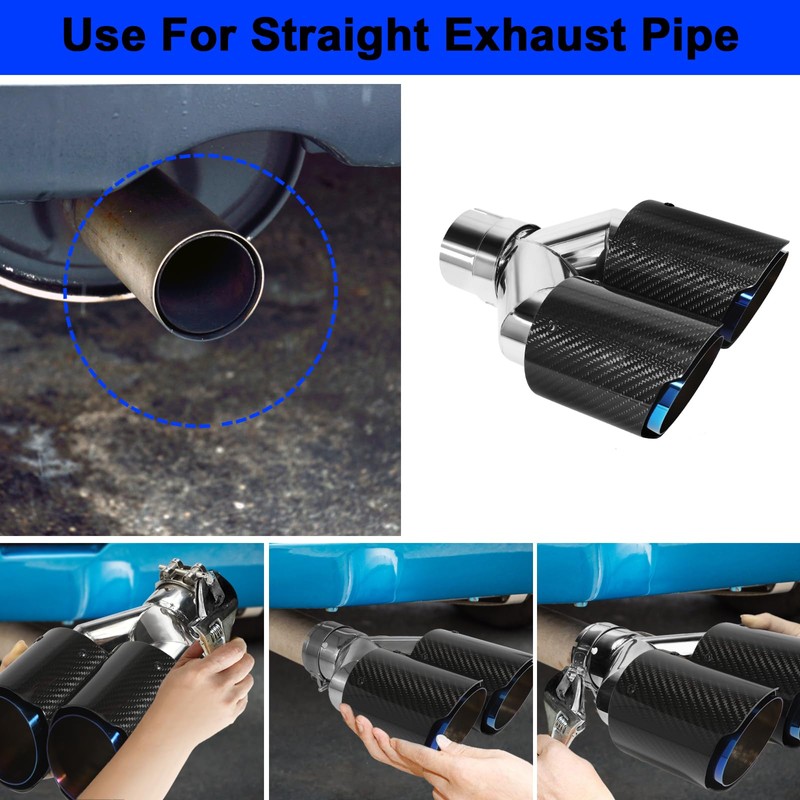 Vechkom 2.5"Inlet 3.5"Outlet Double Exhaust Tip 7.48'' Overall width Carbon