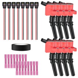 Set of 8 Red Ignition Coils & Pigtail Connector Wiring Harness Kit Compatible with Ford F150 E250 Mustang Lincoln Navigator Mercury 4.6L 5.4L DG508 DG457