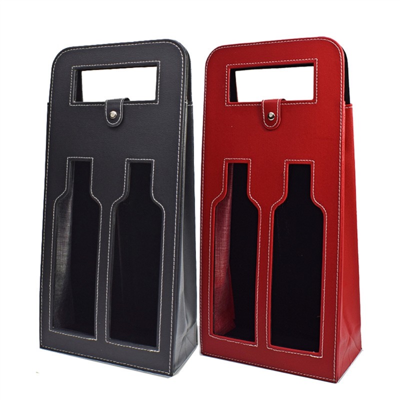 Wine Tote Bag 2 Bottles PU Leather Reusable Wine Gift