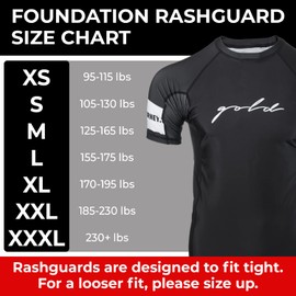 Gold BJJ Foundation Rash Guard - Ranked No-Gi and Gi Jiu Jitsu Rashguard, Black (Short Sleeve), Small