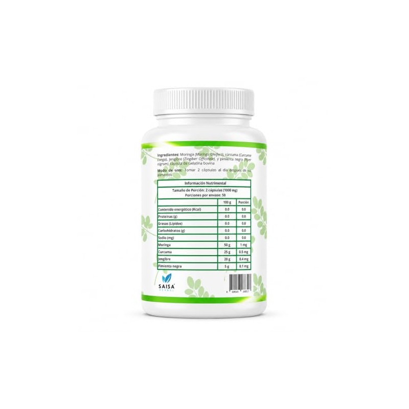 Moringa con Cúrcuma y Pimienta Negra Suplemento Alimenticio 100 Cápsulas