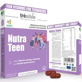 Teen Vitamins for Teenagers Boys and Girls 12-18 Years (1 Month Supply) - 25 Essential Multivitamins Vegetarian Tablets with Iron, Zinc, Folic Acid and Omega 3 - Unflavoured Teen Boy Vitamins