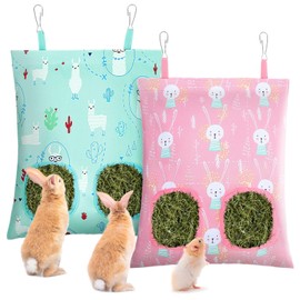 UPINS 2 Pack Hay Bag for Rabbits, Guinea Pig Hay Bag for Guinea Pig Cage Hay Feeder for Bunny Rabbits Chinchillas Hamsters Small Pets and Animals