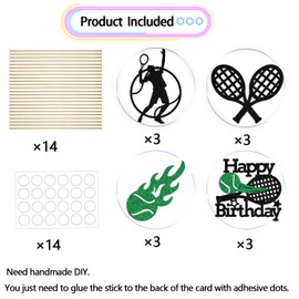 12 varillas de decoración de fiesta de cumpleaños de tenis, centro de mesa de cumpleaños con temática de tenis, suministros de fiesta de cumpleaños, negro y verde con purpurina