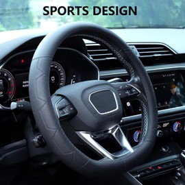Universal Black Steering Wheel Cover, 14.5-15 Inch Black Universal Microfiber Leather Covers Breathable Anti-Slip Steering Wheels Accessories for Men Women