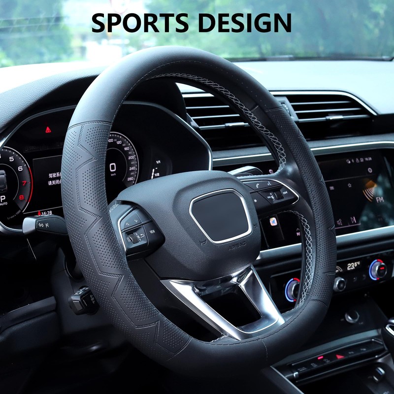 Universal Black Steering Wheel Cover, 14.5-15 Inch Black Universal Microfiber