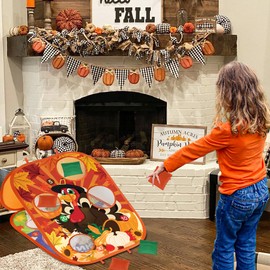 Thanksgiving Bean Bag Toss Games for Kids, Football Turkey Double-Sided Collapsible Cornhole Board Thanksgiving Games Toys for Boys Girls Family Outdoor Indoor Yard Games Party Favors Supplies Gifts