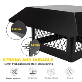 Black Galvanized Steel Chimney Cover - Heavy Chimney Cap 9 x13 inch, Single Bolt-On Chimney Fireplace Cover, Chimney Flue Cover to Fit On Existing Flue Tiles, Chimney Vent Cap with Hood Plate