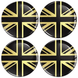 SkinoEu 4 x 55 mm 3D Gel Stickers for Hub Caps Wheel Hub Cover Wheel Sticker Decals for Caps Vehicle Auto Tuning Emblem Black Gold UK United Kingdom Flag A 9555