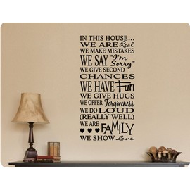 44"x24" in This House We are Real, Make Mistakes, I'm Sorry, Give Second Chances, Have Fun, Hugs, Offer Forgiveness, Do Loud, WE are Family, Show Love Wall Decal Sticker Art Home DŽcor