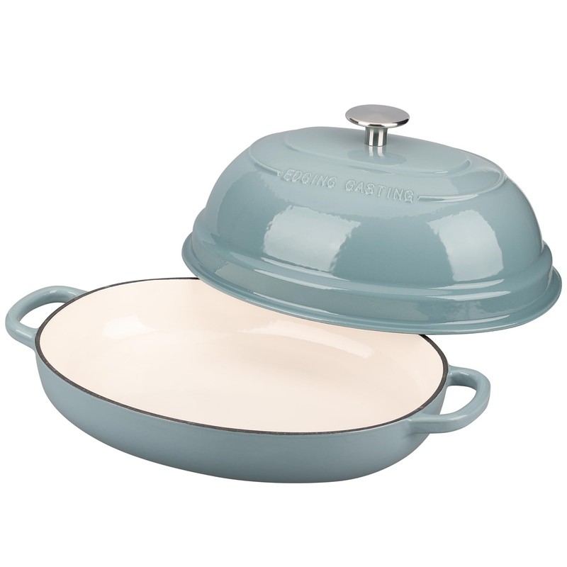 EDGING CASTING Enameled Oval Cast Iron Dutch Oven Pot with
