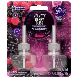 Glade PlugIns Refills Air Freshener, Scented and Essential Oils for Home and Bathroom, Velvety Berry Bliss, 1.34 Oz, 2 Count