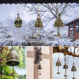 Bztzhm Pack of 4 Blessing Bell Wind Chimes, Vintage Wind Chimes, Blessing Bells, Wind Chime Fengshui Bell, Chinese Bell, Fengshui Bell Buddha, for Home Garden Hanging Happiness Blessing Decoration