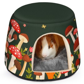 Glittme Guinea Pig Hideout, 2 in 1 Guinea Pig Bed with Removable Pad, Washable Bunny Bed, Foldable Guinea Pig Accessories for Guinea Pig Cages, Guinea Pig, Bunny, Hamster, Hedgehog, Rabbit,Mushroom