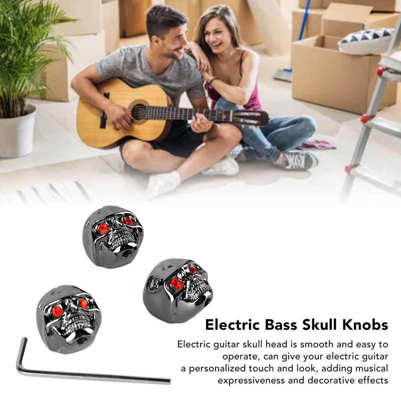 3Pcs Electric Guitar Skull Knobs Metal Volume Tone Head Cap