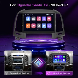 【4+64GB】 Double din for Hyundai Santa Fe 2006-2012 Car Stereo with Android Auto, 1080P Touch Screen Radio Bluetooth/FM/SWC/Mirror Link Backup Camera MIC
