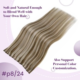 LaaVoo Wire Hair Extensions Human Hair Brown Highlight Wire Extensions Human Hair 16 Inch Light Brown Highlight Platinum Blonde Fish Line Hair Extensions Human Hair Invisible One Piece 80g