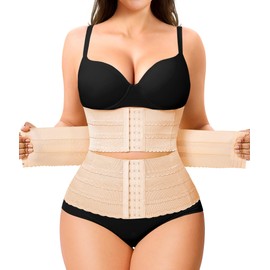 Nebility Waist Trainer for Women Corset Shapewear Tummy Control Segmented Waist Cincher Workout Girdle(Beige,L)