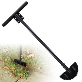 Edger Lawn Tool, Manual Half Moon Edger with Sharp Round Saw Tooth Blade and Step, Stand Up Gardening Tools for Landscaping, Borders, Sidewalk, Turf, Metal Garden Grass Edging Tool with Foam T Grip