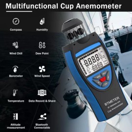 BTMETER 컵 풍속계 휴대용 공기 유량계 풍속 데이터 로거 HVAC 환기를 위한 풍속/온도/고도/습도 측정 드론 BTMETER Cup Anemometer Portable Air Flow Meter Wind Speed Data Logger for HVAC Ventilation with Wind Speed/Temperature/Altitude/Humidity Measurement for Drone