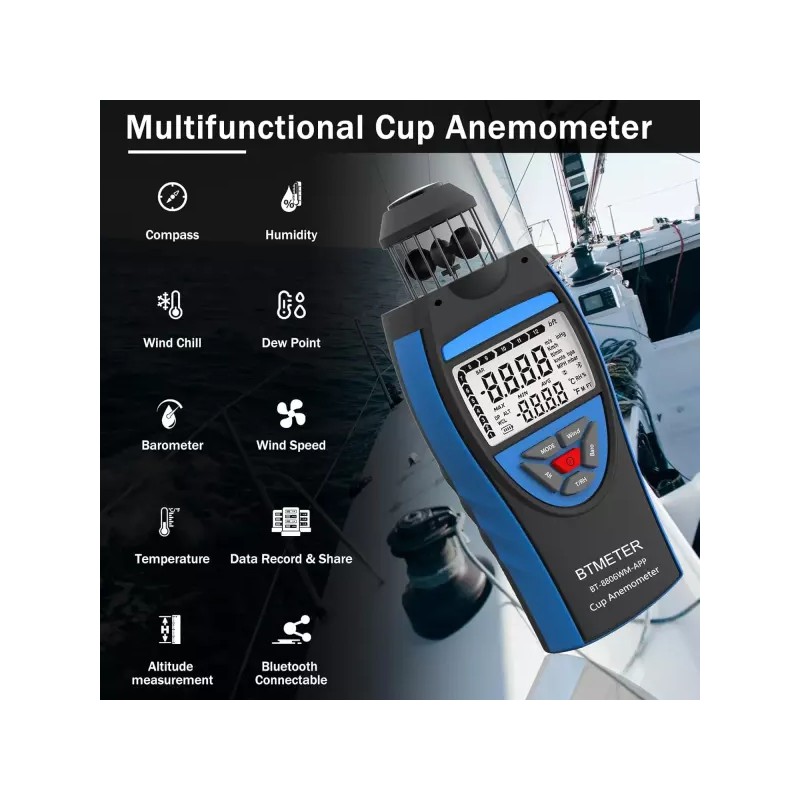 BTMETER 컵 풍속계 휴대용 공기 유량계 풍속 데이터 로거 HVAC