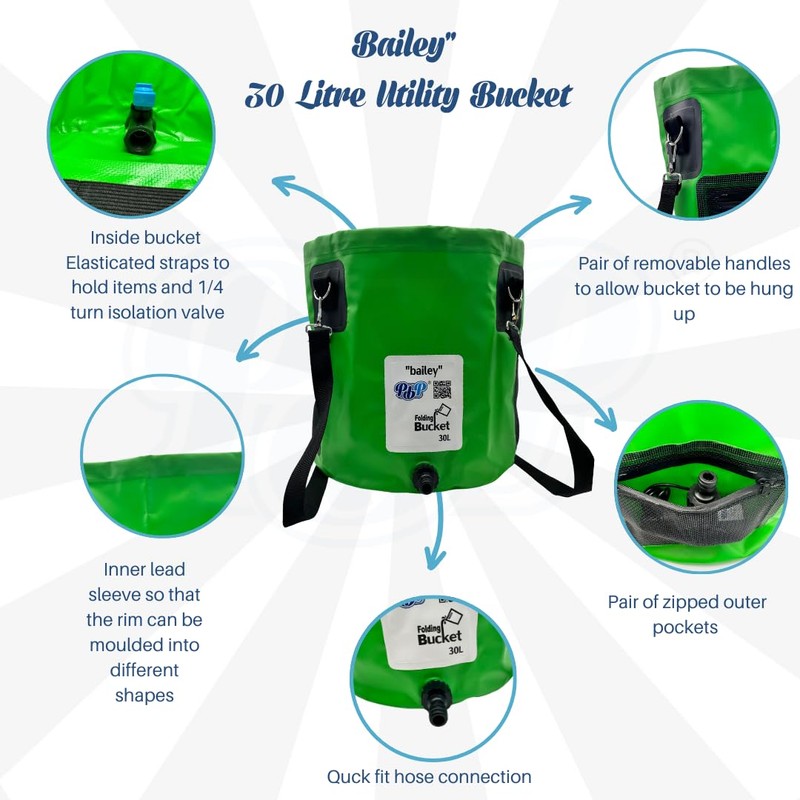 PBP Bailey 30 Litre Folding Utility Bucket with Quick Hose