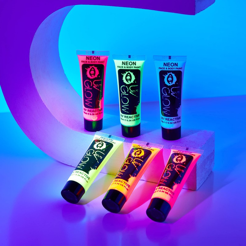 UV Glow Neon Face and Body Paint Set of 6