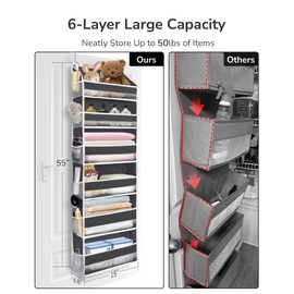 ULG Over The Door Organizer with 6 Large Pockets 12 Side Pockets, 50lbs Weight Capacity Door Hanging Organizer for Bedroom, Bathroom, Pantry, Nursery Storage, Dark Gray