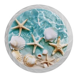 NEWzone 4 Pack Drawer Knobs Beach Starfishes Shell Cabinet Knobs Crystal Glass Knobs Pulls Handles for Kitchen Cabinet Hardware Cupboard Door Dresser Wardrobe Home Decor