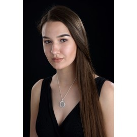 Women's Solid Silver Chain, Real 925 Silver, Round Pendant with Heart Pattern, Adjustable Length, Jewellery Case, Small Gifts for Women