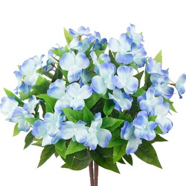 2 Pcs Faux Flowers Outdoor Impatiens UV Resistant Fake Silk Impatiens Flowers Blue Artificial Flowers Impatiens Bushes for Outdoors Planter Pot Hanging Basket Porch Patio Decor