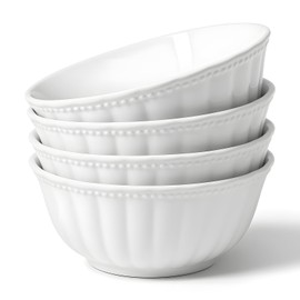 HOMBENE Ceramic Soup Serving Bowls for Kitchen, 6.4 Inch, Set of 4, Cereal Bowl Porcelain, Oven & Microwave Safe, White