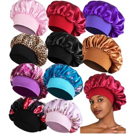 10 gorros de satén para mujeres negras, capó de trenzas grandes de banda ancha para el cabello, #10PCS-a, Talla única