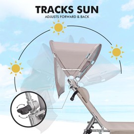 Minndudu Tanning Chair with Sun Canopy Face Hole, Heavy Duty Folding Chaise Lounge Chair 5 Position Reclining for Adults Outside Reading Sunbathing Poolside Beach, UPF 50+ Sun Shade, 300 LBS, Pink