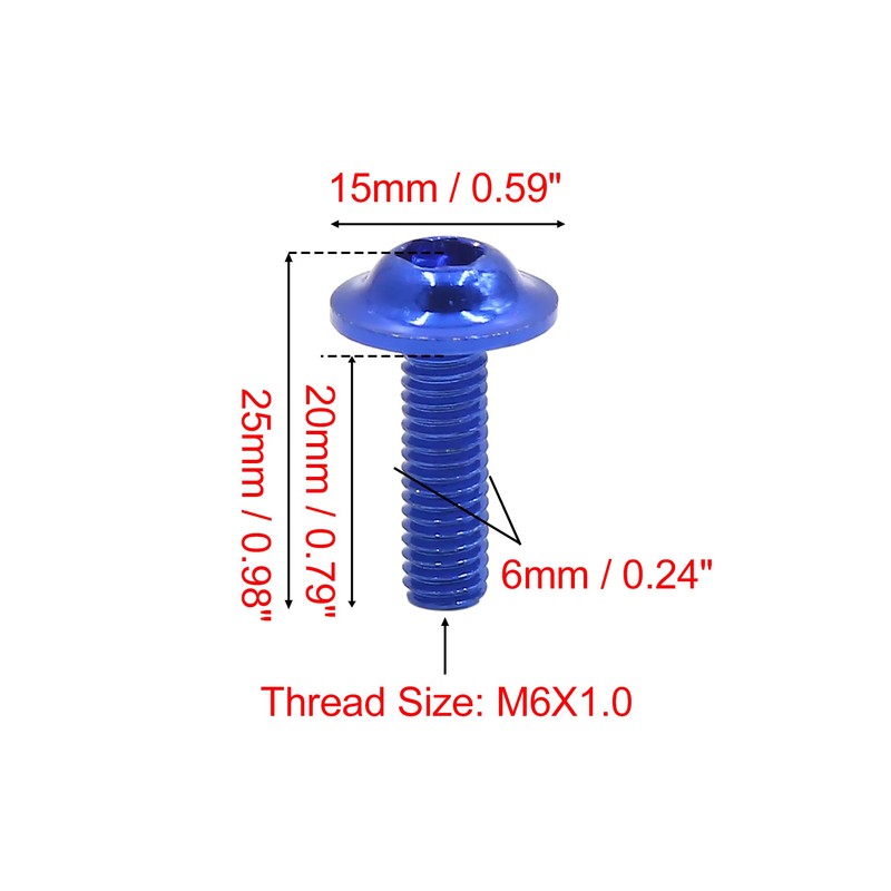 uxcell 20pcs M6 X 20mm Blue Aluminum Alloy Motorcycle Hex