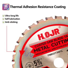 HOJR Dia 5-3/8"(136mm) 30-Tooth Arbor 20mm Metal Cutting Circular Saw Blade, for Steel and Stainless Steel,The Cutting Head uses a Special Anti-Heat Sticking Coating,FMB 5-3/8 inch 30-Tooth 20mm -TA