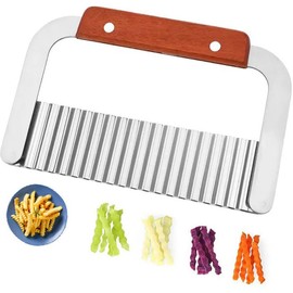 Heavy Duty Stainless Steel Large Crinkle Cutter Wavy Chopper French Fry Slicer for Potatoes Carrot Chips and Fruits, Vegetable, Potatoes, Onions (Wood-Style II, 1 PCS)