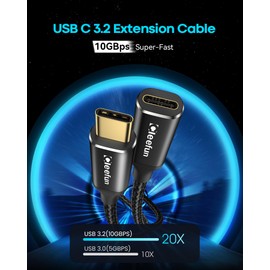 CLEEFUN USB C Extension Cable 1ft 2pack, USB C 3.2 Male to USB C Female Extension Cable, 10Gbps Data & 4K Video Sync Transfer USB C Extender Cable 100W Fast Charging for USB-C Hub, Laptop,Tablet,Phone
