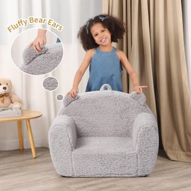 MOMCAYWEX Kids Snuggly-Soft Sherpa Chair, Teddy Bear Cuddly Toddler Foam Chair for Boys and Girls, Grey