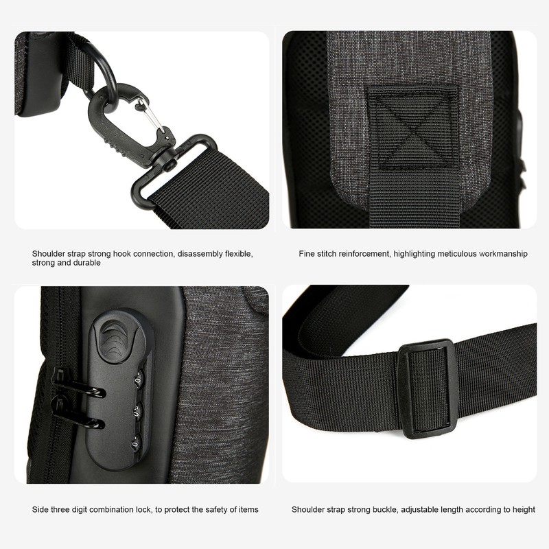 Sling Backpack USB Prevents Theft Waterproof Chest Shoulder Bags for