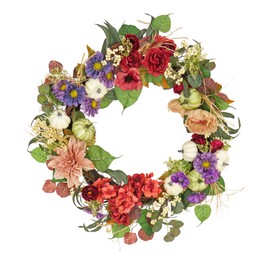 National Tree Company 30" Harvest Serenity Floral and Pumpkins Wreath