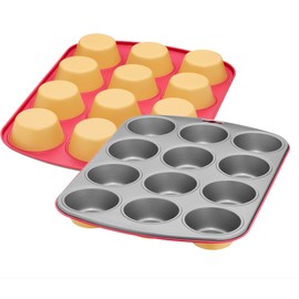 Original Kaiser Happy Colors Muffin Tray for 12 Muffins, Muffin Mould 38 x 27 cm, Non-Stick Coating, Standard Size, Cupcake Moulds, Happy Bicolour, Orange/Pink