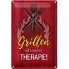 Blechschild 20x30cm gewölbt Grillen ist meine Therapie Metal Deko Geschenk