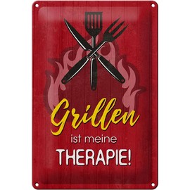 Blechschild 20x30cm gewölbt Grillen ist meine Therapie Metal Deko Geschenk Schild