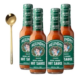 Melindas Original Habanero Hot Sauce, 6.88 Ounces, Bundled With Golden Ss Spoon - Hot Sauce, Bold And Tangy Flavor, Pure Ingredients, Handcrafted Excellence [Pack Of 4]