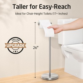 KES Toilet Paper Holder Stand 26" H (Taller Version), Free Standing Toilet Paper Roll Holder with Weighted Base for Bathroom, Rustproof SUS304 Stainless Steel Brushed Finish, BPH283S66-2